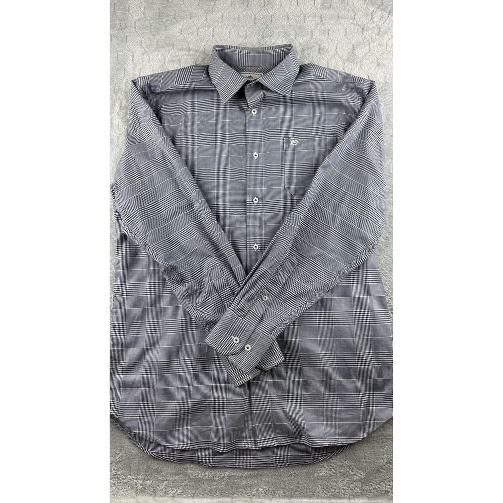 Southern Tide Navy Houndstooth Print Long Sleeve Button Up Shirt Men's Size M